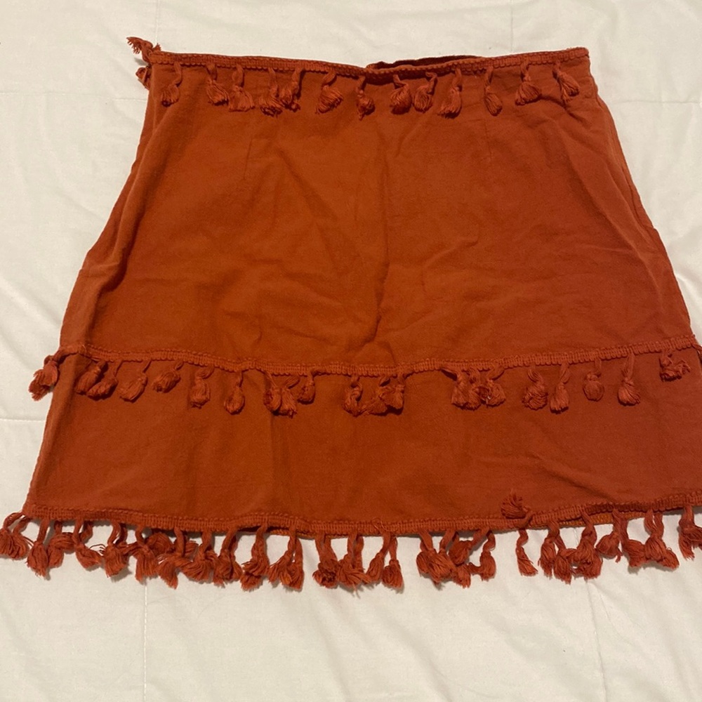 Rusty orange tassel mini skirt